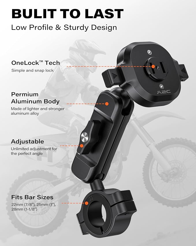 A2C One Lock System Motorcycle Phone Mount with MagSafe Phone Case, 1S Lock & Release Motorcycle Handlebar Phone Holder for iPhone 15 Pro Max Only