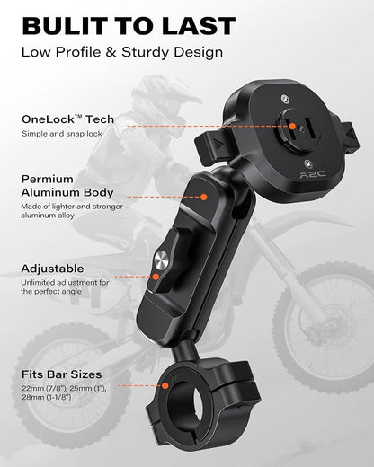 A2C One Lock System Motorcycle Phone Mount with MagSafe Phone Case, 1S Lock & Release Motorcycle Handlebar Phone Holder for iPhone 15 Pro Max Only