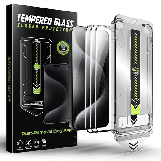 Fpxdesc Screen Protector for iPhone 16, 9H Tempered Glass, 6.1" HD Clear, Easy install,Auto Dust Removal Installation