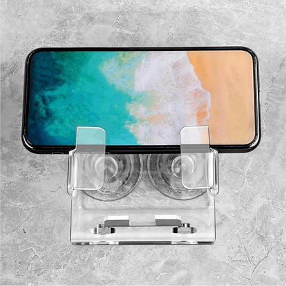 Bath&Shower Cell Phone Stand Holder-Handset Bracket-Suction Cup Bracket -Suction Cup Holder, Holder's Tray Mounted with Two Strong Suction Cups Suit for Most Cell Phones