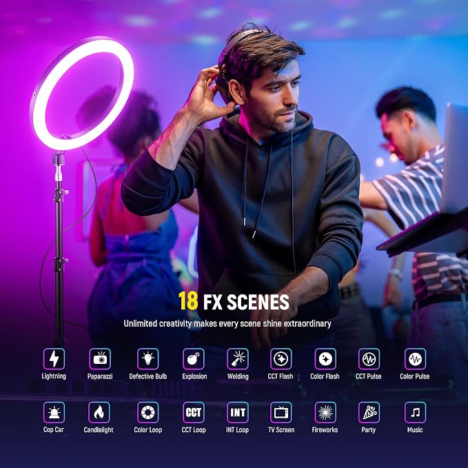 NEEWER 12" Ring Light with Stand Tripod Compatible with iPhone, 24W LED RGB Lighting with Phone Holder for Selfie Studio Photography Video Recording Makeup Lash Streaming, 2500-10000K CRI95+, RH12C