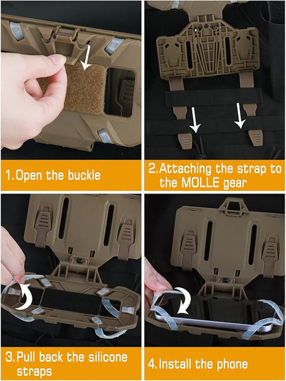 Tactical Gear Plate Carrier Vest Accessories Phone Chest Mount Holder for Screen Size 4.7"-6.7"