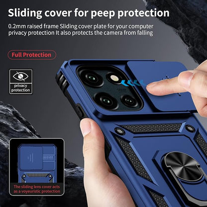 Weycolor for Moto G Stylus 2025 Case with Camera Lens Cover, HD Screen Protector, 10 FT Military Grade Drop Protection, Magnetic Ring Holder Kickstand Protective Phone Case, Navy Blue