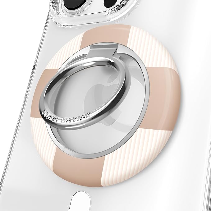 VELVET CAVIAR Compatible with MagSafe Phone Grip 2.0 | Cute Magnetic Ring Holder | Finger Loop Kickstand | Pop On Accessory for iPhone 17, 16, 15, 14, 13, 12 | Nude Checkered