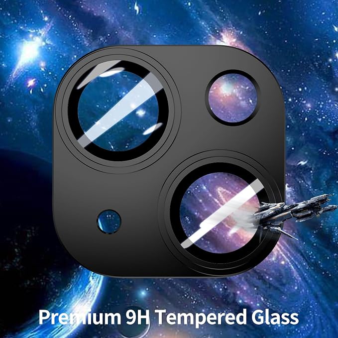 2 Packs Camera Lens Protector for iPhone 14 / iPhone 14 plus 9H Tempered Glass Camera Cover Lens Aluminum Alloy Metal matte Case, Scratch Resistant Case Friendly (Black)