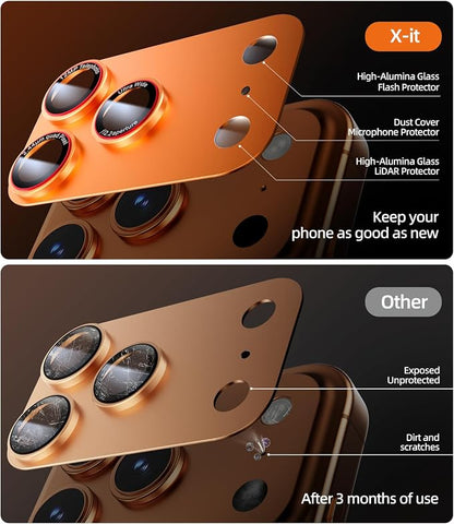 X-it for iPhone 17 Pro Max Camera Lens Protector, 9H Military Grade High-Alumina Tempered Glass Cover, Shatterproof with Strong Adhesion, Case Friendly & 1:1 Perfect Fit Camera Protector (Orange)