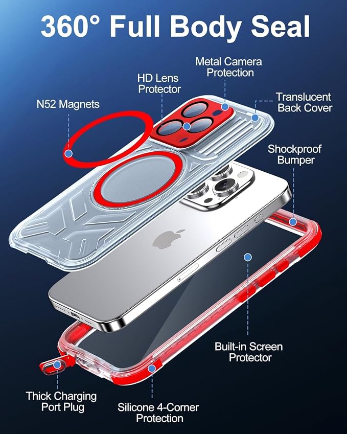 for iPhone 15 Pro Waterproof Case with Magsafe, Built-in [Camera & Screen Protector] [Lanyard], IP68 Water Proof Full Body Dustproof Heavy Duty Frosted Protective Phone Cover, 6.1" Red
