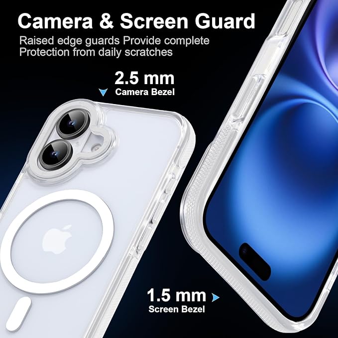Magnetic Case for iPhone 16 [10Ft Military-Grade Protection] Compatible with MagSafe Shockproof Slim Thin Cover 6.1 inch 16 Phone Case,Clear White
