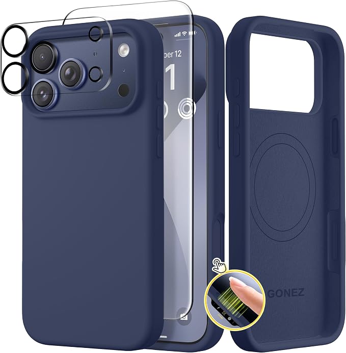 GONEZ Magnetic for iPhone 17 Pro Max Case, Compatible with MagSafe, [Screen Protector + Camera Lens Protector], Liquid Silicone Anti-Scratch Shockproof Protective Phone Case 6.9 inch, Navy Blue