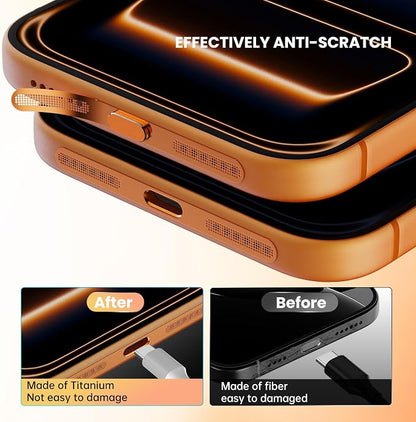 iPhone 17 Pro Max Speaker Protector Cover Accessories - 5PCS USB C Dust Plug & Earpiece Speaker Mesh Adhesive Stickers for iPhone 17 Pro Max / 17 Pro, Type C Charging Port Cover with Tweezer, Orange