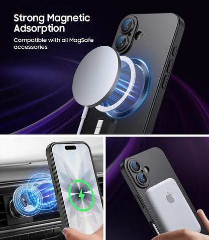 Magnetic for iPhone 17 Case [Compatible with MagSafe][Built-in Camera Lens Protector] Slim Thin Soft Silicone Bumper Shockproof Metallic Luster Phone Case (Black)
