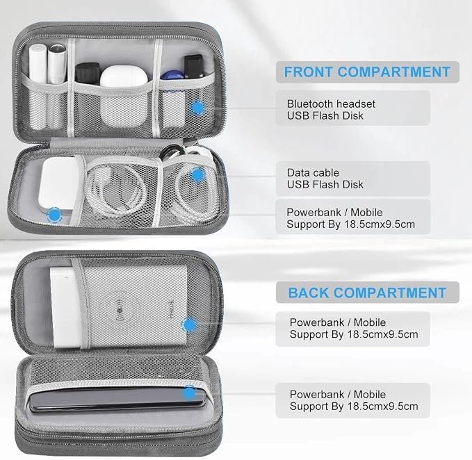 ZINMARK Portable Cable Organizer Case,Travel Pouch with Double-Layer Storage for Cables,Chargers,Earbuds & Phone,Dark Gray