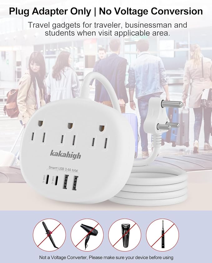 South Africa Plug Adapter, South Africa Extension Cord 3FT | Outlet Adapter for South Africa with 3 USA Outlets 4 USB, Type M Plug Adapter for Botswana Namibia Nepal Bhutan