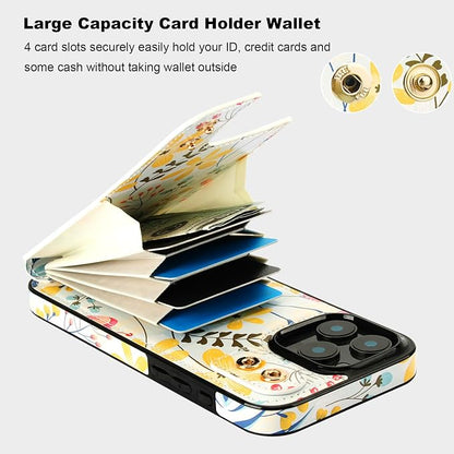 HAOPINSH for iPhone 16 Pro Max Wallet Case with Card Holder, 360°Rotation Ring Kickstand, Floral Flower Pattern, RFID Blocking Leather for Girls Women, Double Buttons Protective Cover 6.9"