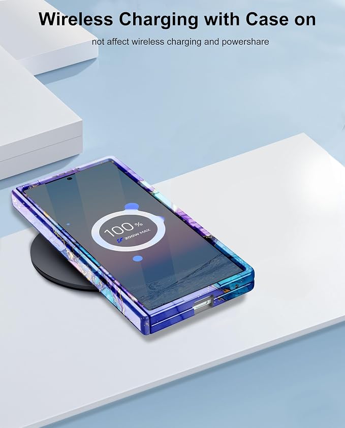 Btscase for Samsung Galaxy Z Fold 7 Case,Built in Front Screen Protector,Gold Glitter Marble Pattern Hard PC Slim Shockproof Full Body Drop Protective Case for Galaxy Z Fold 7 5G, Bright Purple Blue
