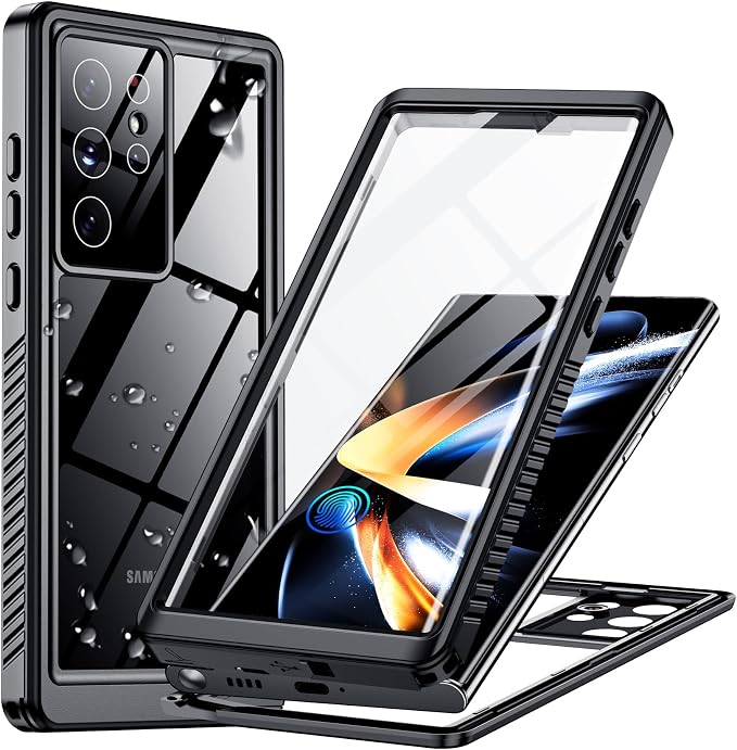 Temdan for Samsung Galaxy S22 Ultra Case Waterproof with Built-in Screen Protector Full Body Shockproof Dustproof for Samsung S22 Ultra 5G Phone Case Heavy Duty Protective Black