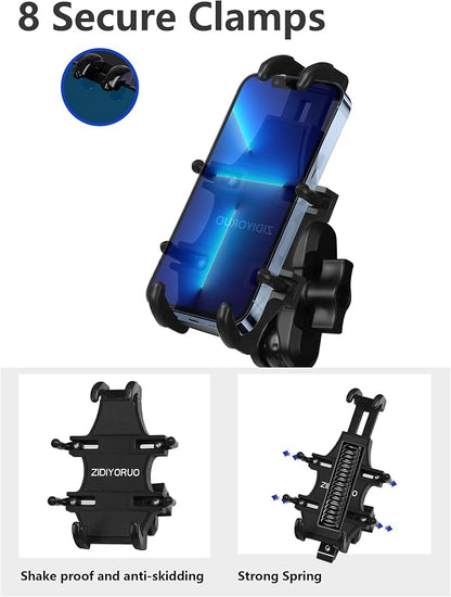 ZIDIYORUO ATV Phone Holder, Quad Phone Mount, 8 Clamps Holds 4.7-7.1" Phones, One Hand Operation Motorcycle Phone Clip for 7/8-9/8" Handlebar,Compatible with Yamaha Polaris Honda Can Am