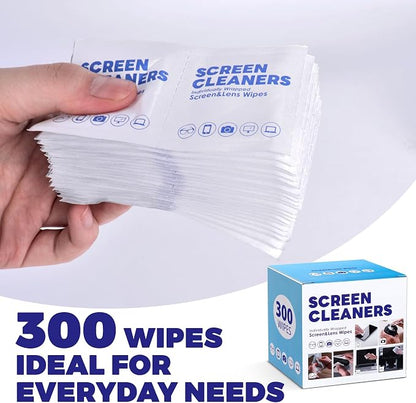 300 PCS Lens Cleaning Wipes for Glasses Cleaner Wipes for Phones, iPads, Eyeglasses, Sunglasses, Tablets, Laptops, Computers, Mirrors, Lens Wipes Individually Wrapped, 8 * 12cm