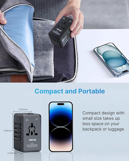 220V to 110V Travel Voltage Converter, VINTAR 2000W International Universal Voltage Converter US to Europe Adapter with 4 USB Ports (2 USB C), Step Down Power Converter Adapter Combo for US EU UK AUS
