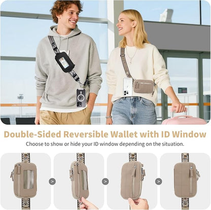 Tiostep Clip and Go Strap for Phone with Wallet Crossbody Phone Lanyard with Anti-Theft Zipper Pouch Detachable Quilted Wrist Wallet with RFID and ID Window for Daily Travel. Khaki