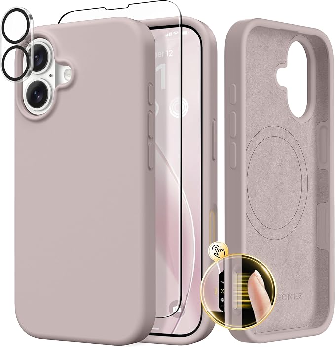 GONEZ Magnetic for iPhone 17 Case, Compatible with MagSafe, [Screen Protector + Camera Lens Protector], Liquid Silicone Anti-Scratch Shockproof Protective Phone Case 6.3 inch, Light Taro