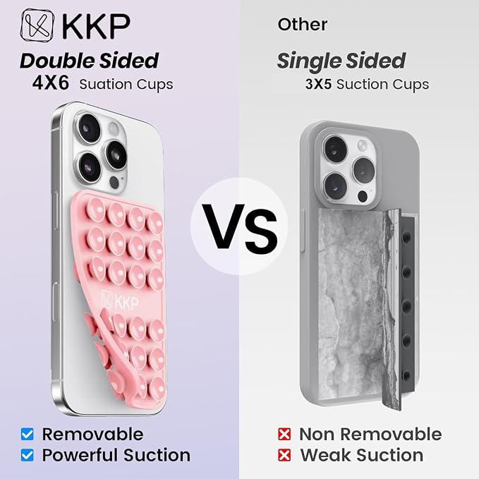 KKP Classic MAX - Silicone Suction Phone Case Adhesive Mount - Hands-Free, Strong Grip Holder for Selfies and Videos - iPhone and Android Compatible - 2.6″ x 3.9″ (Pink)
