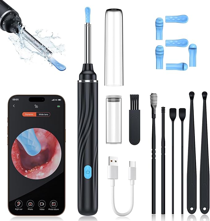Ear Wax Removal Tool Camera, Ear Cleaner with Camera, Ear Wax Removal Kit, 1080P HD Ear Camera, Earwax Removal Kit with Camera and 6 LED Light, 6 Ear Pick & Ear Set for iOS & Android, Black