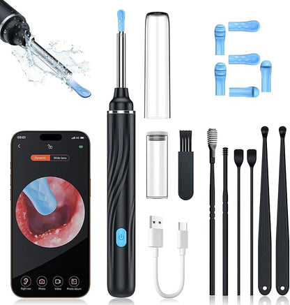 Ear Wax Removal Tool Camera, Ear Cleaner with Camera, Ear Wax Removal Kit, 1080P HD Ear Camera, Earwax Removal Kit with Camera and 6 LED Light, 6 Ear Pick & Ear Set for iOS & Android, Black