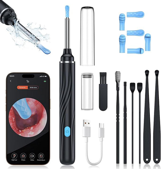 Ear Wax Removal Tool Camera, Ear Cleaner with Camera, Ear Wax Removal Kit, 1080P HD Ear Camera, Earwax Removal Kit with Camera and 6 LED Light, 6 Ear Pick & Ear Set for iOS & Android, Black