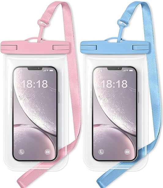 1/2 Pack Waterproof Phone Pouch Compatible with iPhone 17 16 15 Pro Max & Galaxy S24+/S23 7in Waterproof Phone Case, IPX8 Beach Travel Must Haves, Beach Essentials, Pink and Blue, 2 Pack