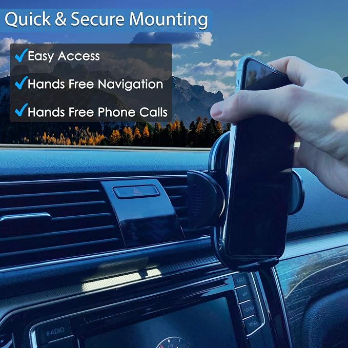 Fugetek Phone Holder Air Vent Mount, Adjustable Cradle, Durable Metal Clip Plates, 360 Rotation, Compatible with iPhone & Android Phones