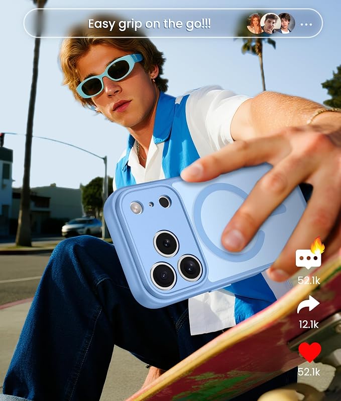 FNTCASE for iPhone 17 Pro Max Case: [Compatible with Magsafe] Translucent Matte Cases with [Full Camera Protection] [Screen Protector] Military Grade Shockproof Protective Phone Cover - Light Blue