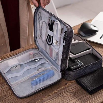 Double Layers Electronics Organizer Bag, EXKOKORO Protable Accessories Carrying Case Cable Organizer Bag Waterproof Cable Storage Bag for Charging Cable, Power Bank, Cellphone, USB and More(Black)