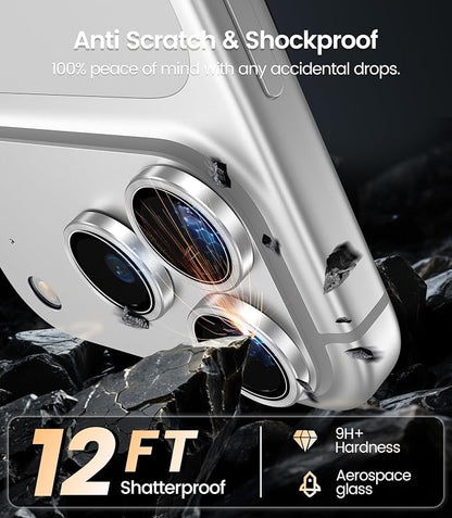 iGluz 2 Pack Anti-Reflection Camera Lens Protector for iPhone 17 Pro Max/iPhone 17 Pro [98% Transmittance][1-Step Installation][Strong Adsorption] 9H Shatterproof Tempered Glass-Silver