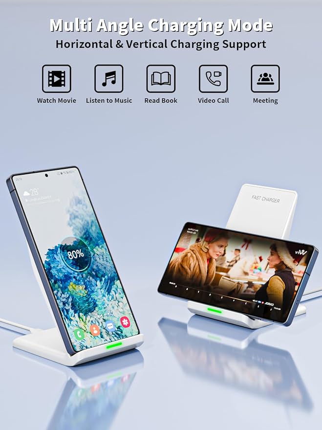 Wireless Phone Charger Stand,15W Fast Android Wireless Charger Station for iPhone 17/17 Air/17 Pro Max/15/14/13, 15W Fast Charging for Samsung Galaxy S23 S22 S21 with 20W USB C Charging Block Adapter