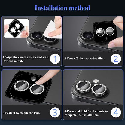 ShinKin Camera Lens Protector for iPhone 17, Glitter Camera Cover, 9H Tempered Glass Individual Metal Ring Camera Protector for iPhone 17 (Diamond - Black)