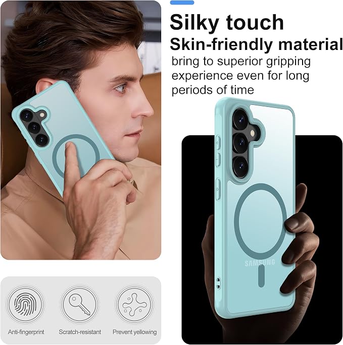 for Samsung Galaxy S26 Phone Case: Samsung S26 Case [Mag-Safe Fit] with 2PC HD Screen Protector,Frosted Translucent S26 Case Soft-Touch Skin Protection for Galaxy S26 Cover,Mint Greenn