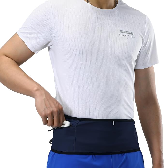 Haimont Running Belt for Women Men, Trail Running Waist Pack with Bottle Pockets for Workout Hiking Jogging Sport, Runners Essentials Accessories, Dark Blue, S