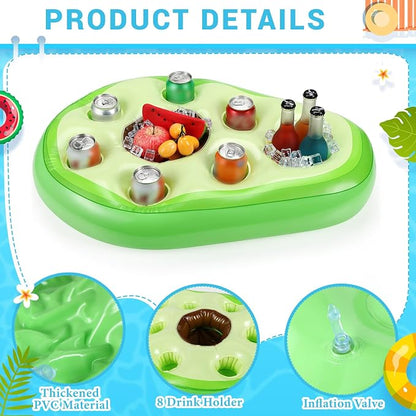 FillTouch Floating Drink Holder for Pool, Floating Cabana Bar, Hot Tub Drink Holder for Adults, Inflatable Pool Accessories(Avocado)