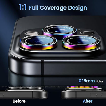 CACOE Camera Lens Protector for iPhone 14 Pro/14 Pro Max/16 Pro/16 Pro Max - Metal Frame Tempered Glass Cover, [Anti-Scratch] [Drop-Proof][Strong-Adhesion] Camera Screen Cover (Colorful)
