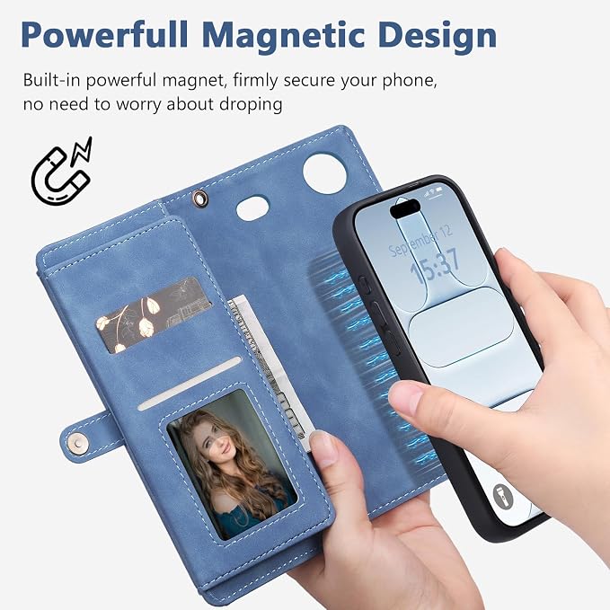 Wallet Case for iPhone Air with Card Holder/Crossbody Wallet/Strap,[RFID Blocking][Magnetic] PU Leather Phone Case for iPhone Air,6.5 in,Dream Sky Blue