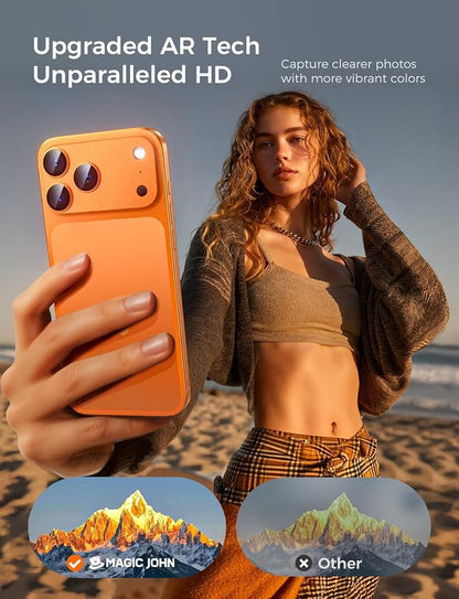 MAGIC JOHN 2 Pack Camera Lens Protector for iPhone 17 Pro, Full Coverage, Metal Aluminum Alloy Camera Lens Film, HD Clear, Scratch Resistant, Case-Friendly,Orange