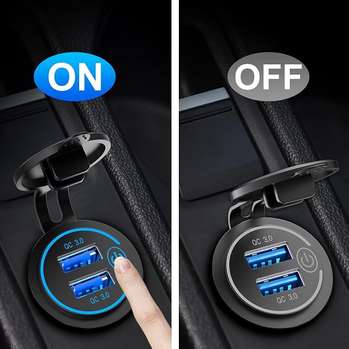 5 Pack Quick Charge 3.0 12V USB Outlet, Qidoe Waterproof QC3.0 Dual USB Power Outlet with Touch Switch Fast Car Charger Socket for 12V-24V Car Golf Cart Boat RV Motorcycle - More Affordable Pack