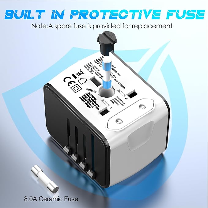 ISIX International Travel Adapter Universal Power Adapter Worldwide All in One 4 USB Perfect for European US, EU, UK, AUS,Asia 200+ Countries