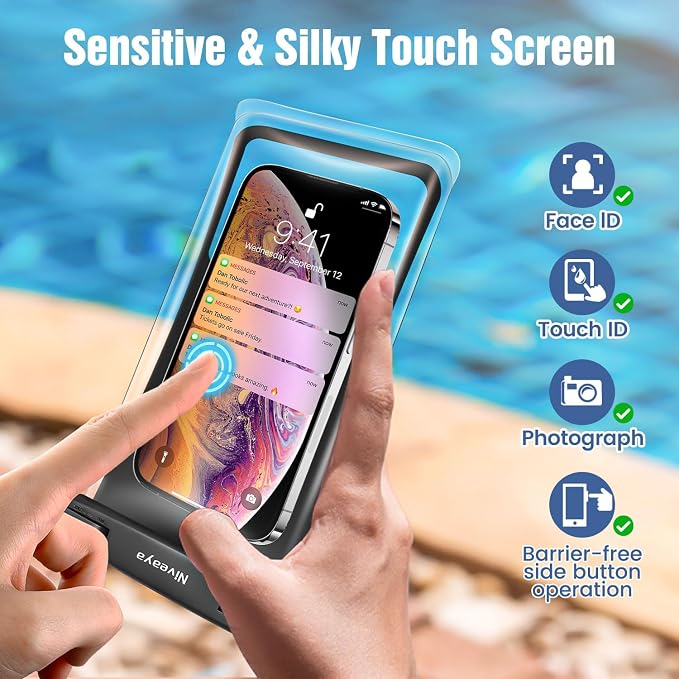 Niveaya Floating Waterproof Phone Pouch - 2 Pack Waterproof Dry Bag Case-Up to 8.5", Waterproof Phone Case with Adjustable Lanyard, Vacation Beach Swimming Pool Kayak Cruise Travel Essentials