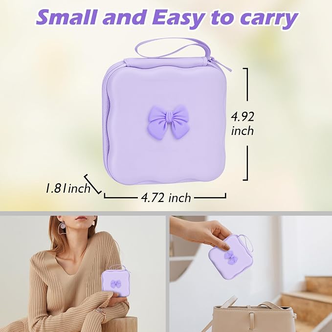 CameCosy DIY Phone Charger Storage Case Cover Sets for iPhone with Cable Protector Earphone Wire Saver, Portable Travel Storage Bag, Cute Cable Charger Protector Cord Organizer (Purple Bow Tie)