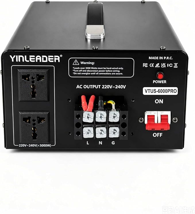 Yinleader 6000W PRO Step Up Transformer, Hardwire Connection Only AC 110-120V to 220-240V High Capacity Voltage Converter, Circuit Breaker Safe Protection for EV Charging(excludes Cable)