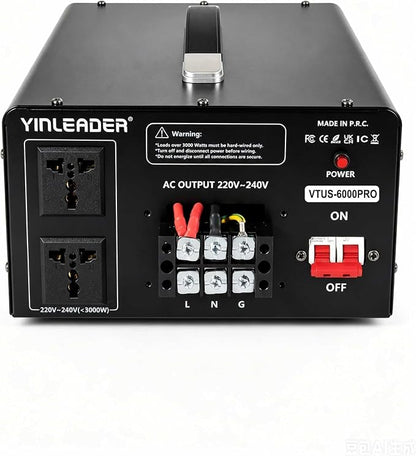 Yinleader 6000W PRO Step Up Transformer, Hardwire Connection Only AC 110-120V to 220-240V High Capacity Voltage Converter, Circuit Breaker Safe Protection for EV Charging(excludes Cable)