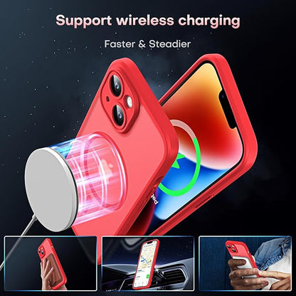 TOCOL Magnetic for iPhone 14 Case, Upgraded Full Camera Protection, Compatible with Magsafe, Drop Protection, Translucent Matte Back Bumper Phone Cover 6.1-Inch (Red)