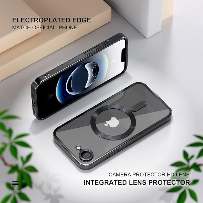 Misea Magnetic for iPhone 17e / 16e Case Compatible with MagSafe [Never Yellowing] [Military Grade Drop Protection] Full Camera Lens Protector Plating Soft Clear Phone Case for Women 6.1 inch, Black